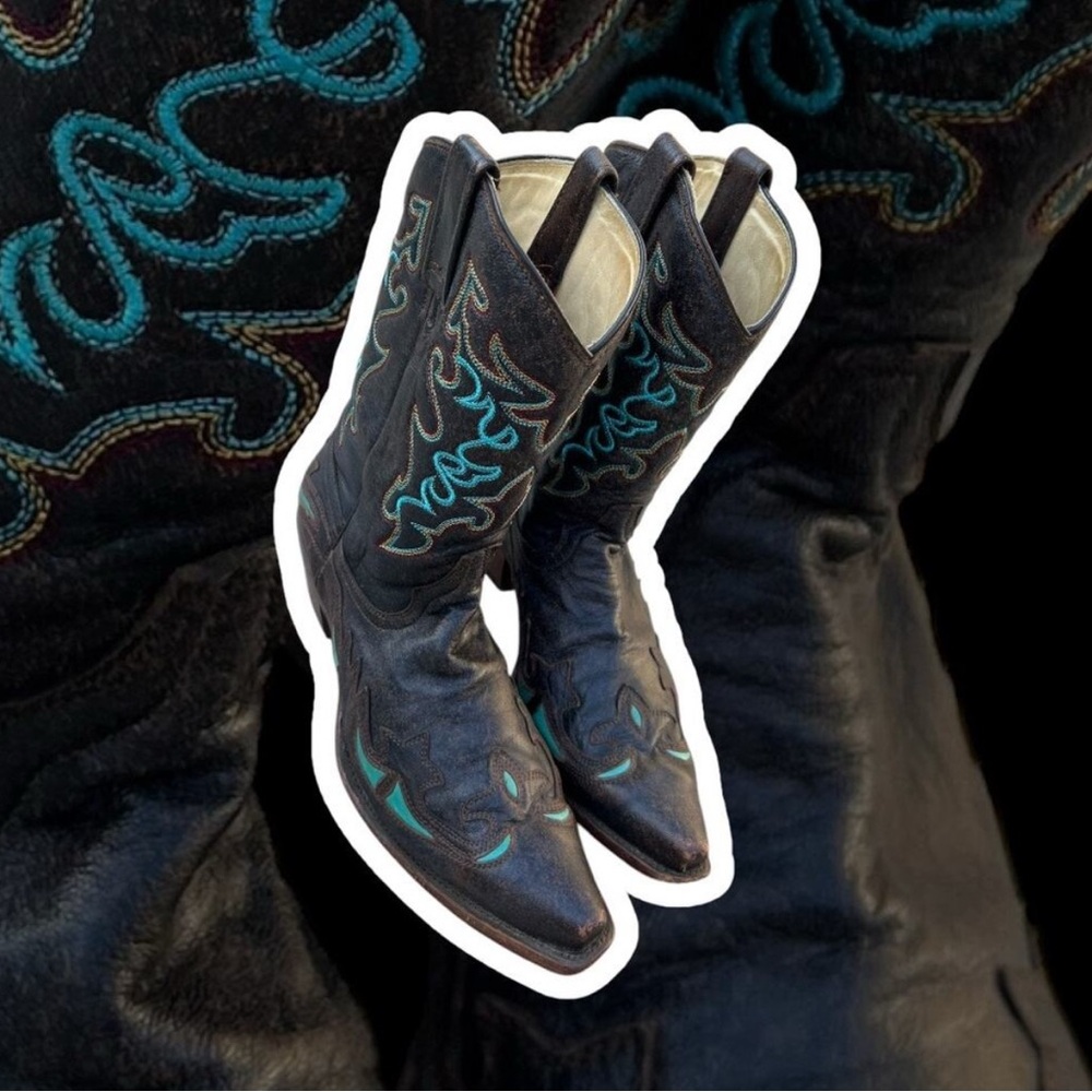 Brown and Turquoise Cowboy Boots - Picture 9 of 11